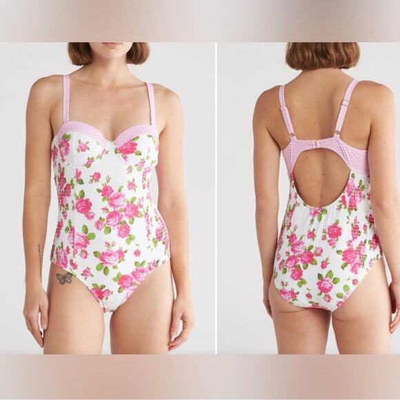 NEW BETSEY JOHNSON LOVE ALWAYS PRINT WHITE PINK ROSES ONE PEICE SWIMSUIT SZ M - Picture 13 of 13